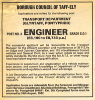 Taff-Ely fleet engineer job advert 28-Jul-1982