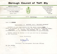 Taff-Ely interview letter 10-Sep-1982