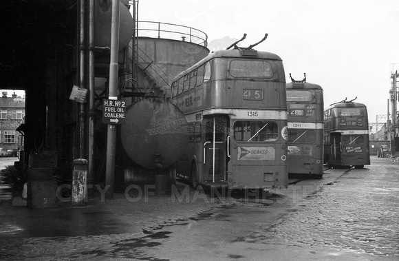 Manchester 1315, 1341 and 1321 (ONE 715, ONE 741 and ONE 721) rn Hyde Road Garage 31-Dec-1966