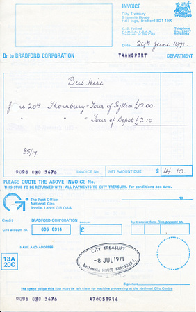 1971 tour invoice